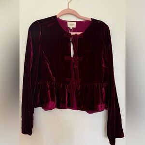 Sezane Brenda velvet tie detail top 36/4 NWT